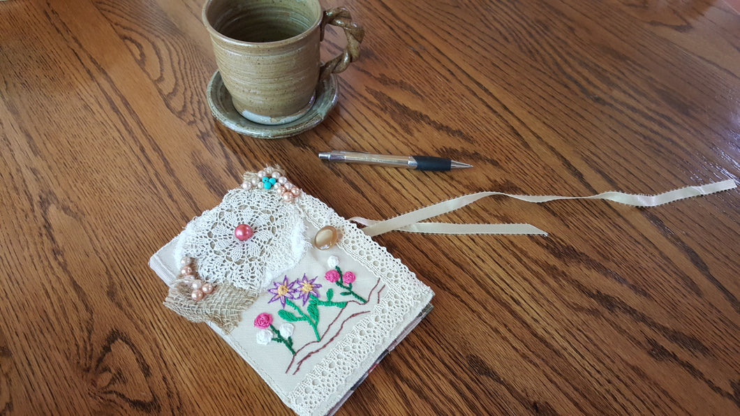 Hand Embroidered Fabric Journal Cover/Journal